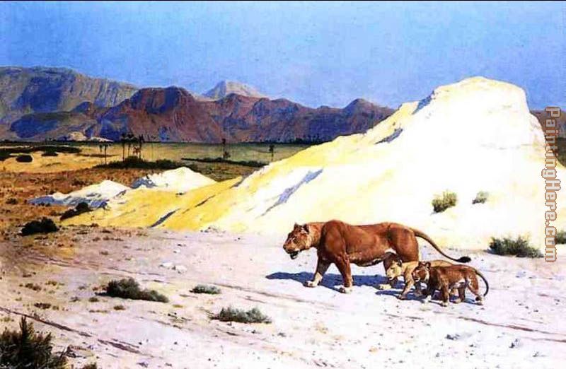 Lioness and Her Cubs painting - Jean-Leon Gerome Lioness and Her Cubs art painting